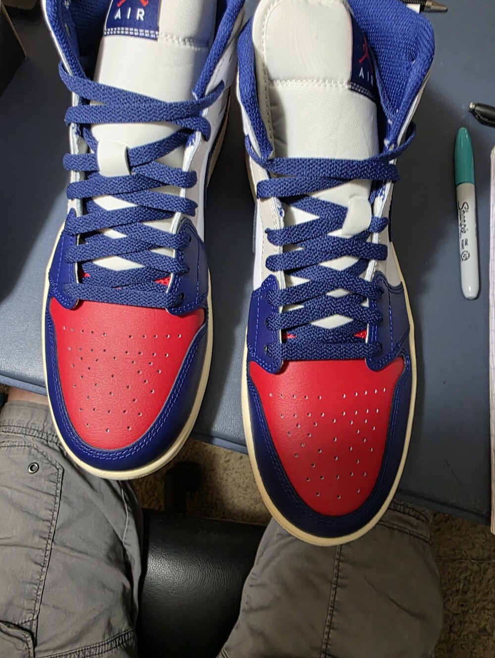 Jordan 1 Mid Size 11m,  Men’s Sneakers in Red, Blue & White New.